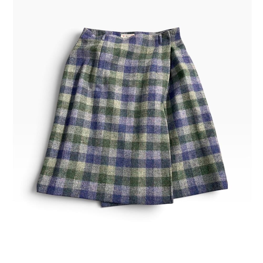 Vintage Talbots 100% Wool Plaid Pencil Skirt Small Blue/Green Made In Hong Kong